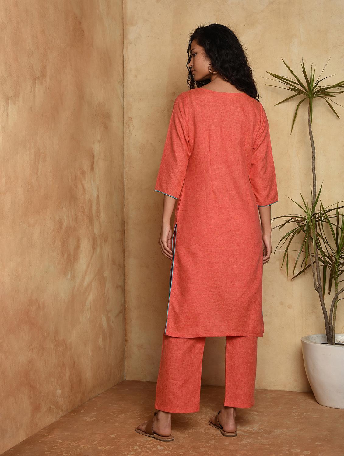 contrast solid straight kurta - 16957274 - Zoom Image - 3