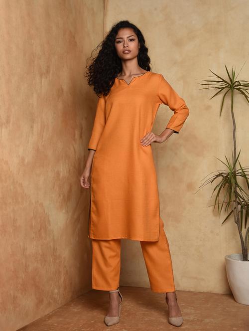 contrast solid straight kurta - 16957276 - Standard Image - 1