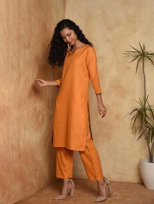 contrast solid straight kurta - 16957276 - Standard Image - 3