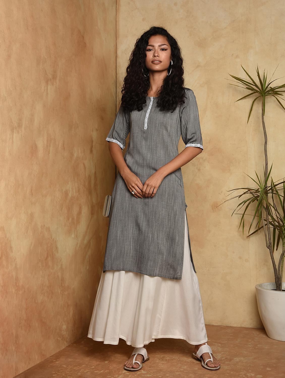 solid straight kurta - 16957279 - Zoom Image - 1
