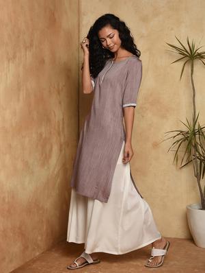 lace solid straight kurta - 16957282 - Standard Image - 2