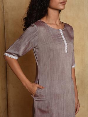 lace solid straight kurta - 16957282 - Standard Image - 4