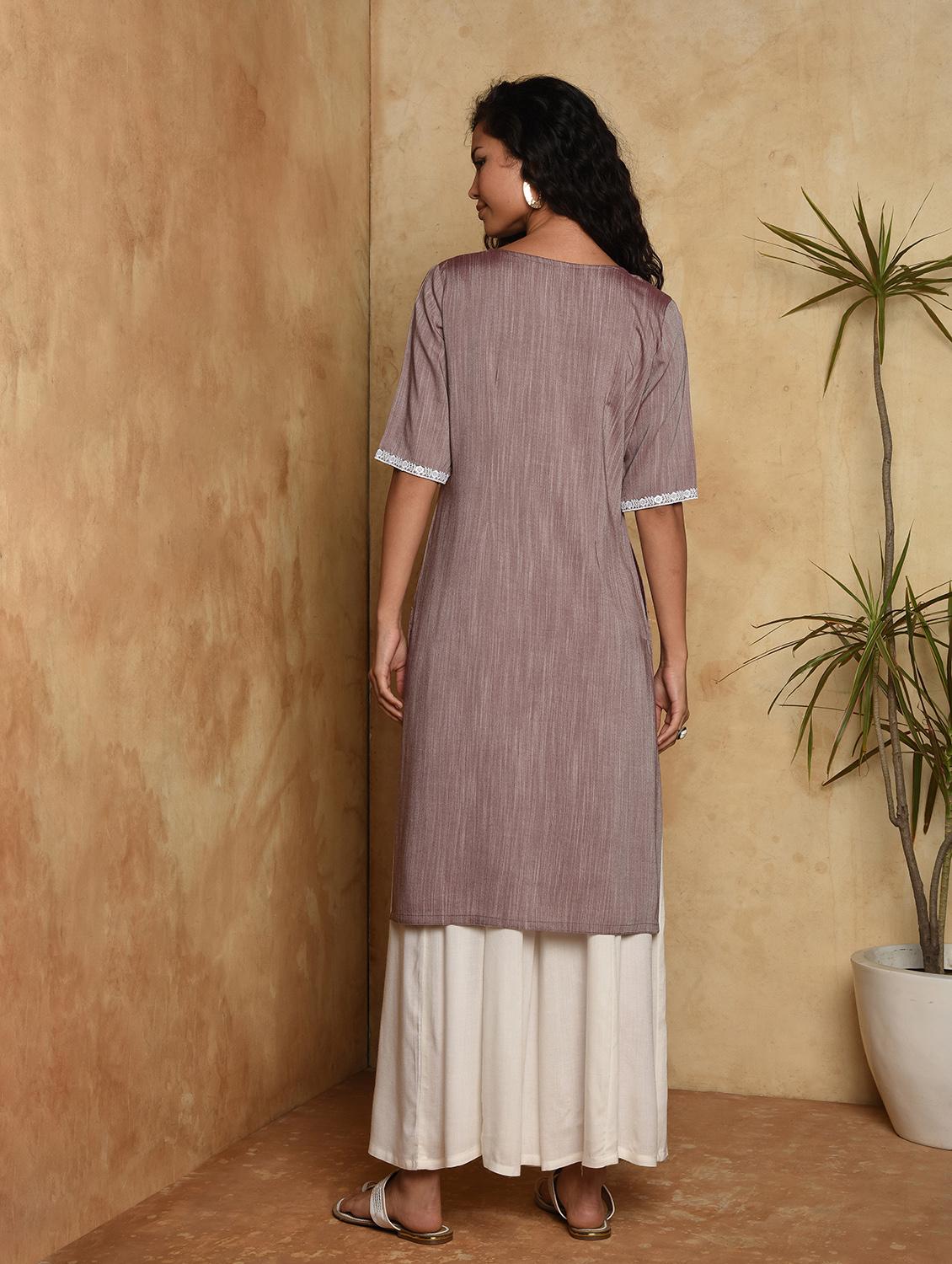 lace solid straight kurta - 16957282 - Zoom Image - 3