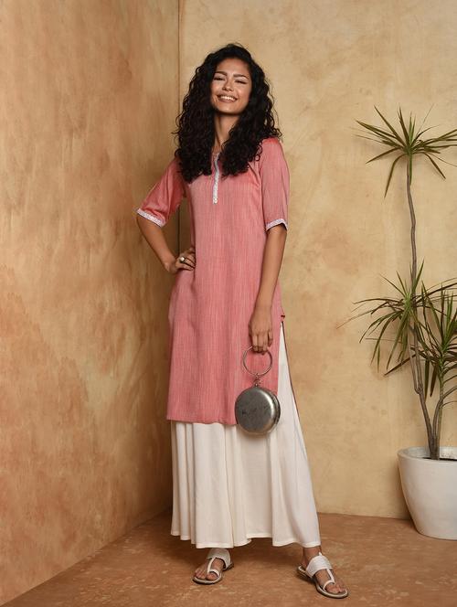 lace solid straight kurta - 16957283 - Standard Image - 1