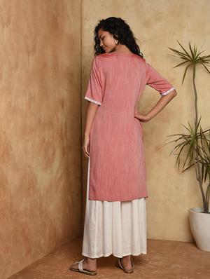 lace solid straight kurta - 16957283 - Standard Image - 4