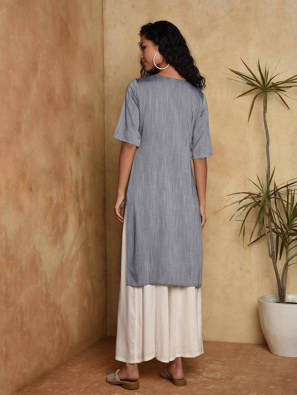 solid straight kurta - 16957295 - Zoom Image - 3