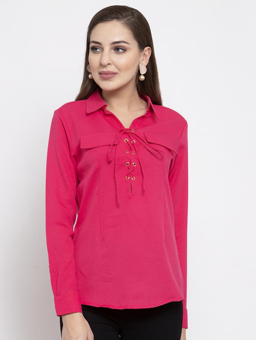 lace up shirt collar top - 16957332 - Zoom Image - 1