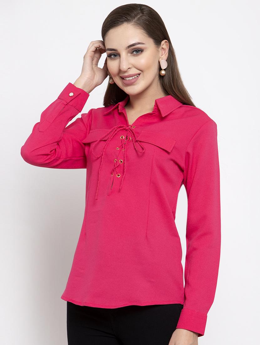 lace up shirt collar top - 16957332 - Zoom Image - 2