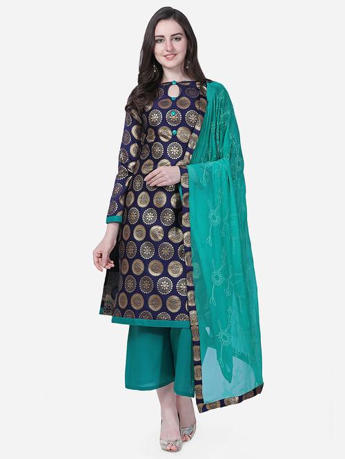 self design palazzo unstitched suit - 16957504 - Standard Image - 1