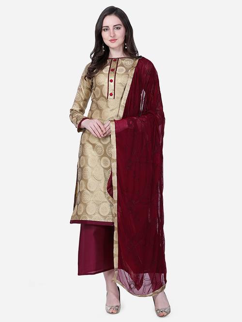 self design palazzo unstitched suit - 16957506 - Standard Image - 1