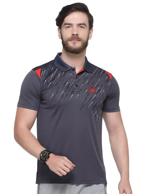 grey printed polo t-shirt - 16957871 - Standard Image - 1