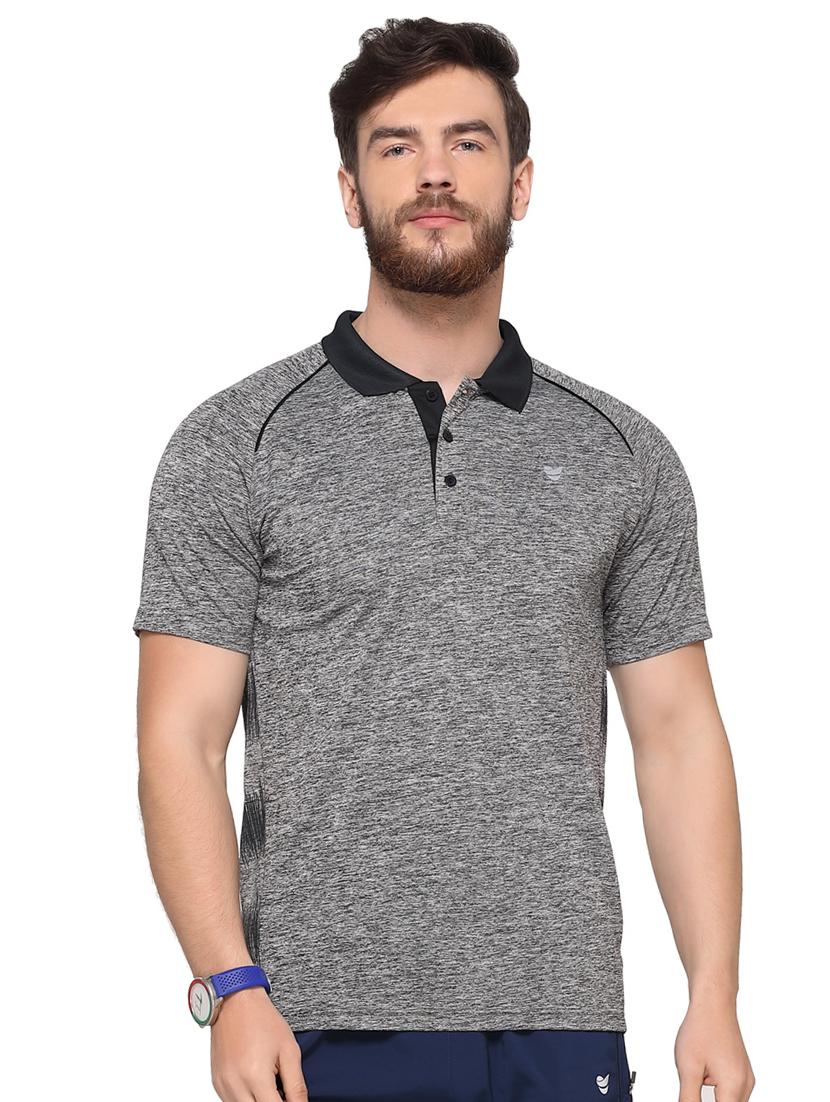grey solid polo t-shirt - 16957877 - Zoom Image - 1