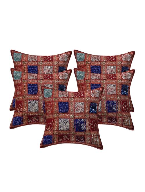 patchwork embroidery cushion cover (set of 5) - 16957895 - Standard Image - 1