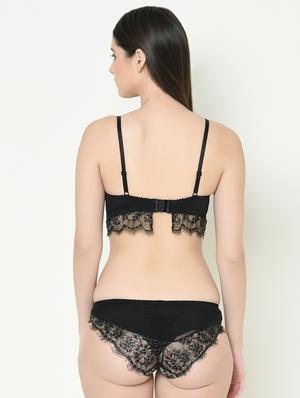 laced plunge bra with bikini panty set - 16958005 - Standard Image - 3