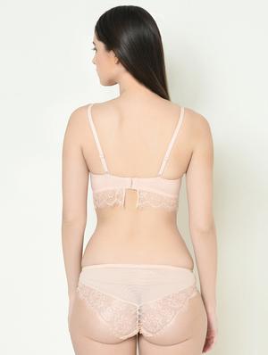 laced plunge bra with bikini panty set - 16958006 - Standard Image - 3