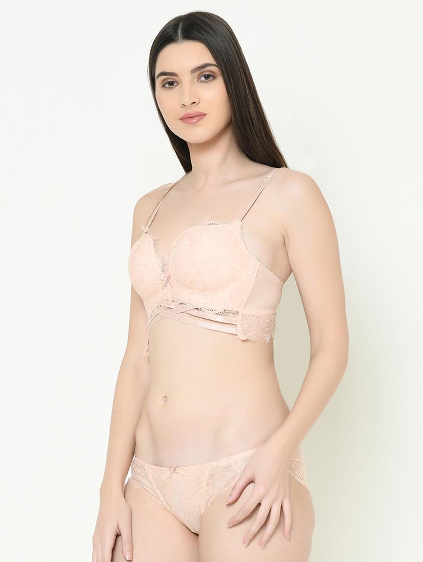 laced plunge bra with bikini panty set - 16958006 - Zoom Image - 2