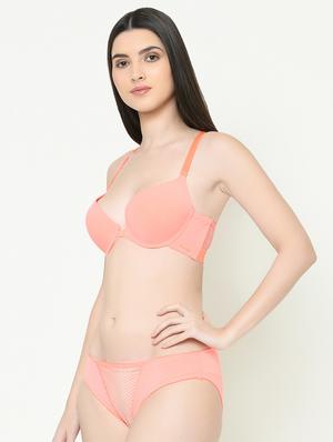 styled back bra with mesh detail panty set - 16958015 - Standard Image - 2