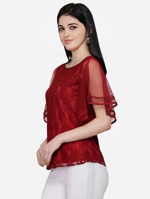 flutter sleeves laced top - 16958171 - Standard Image - 2