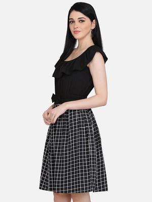 ruffled neck checkered flared dress - 16958255 - Standard Image - 2