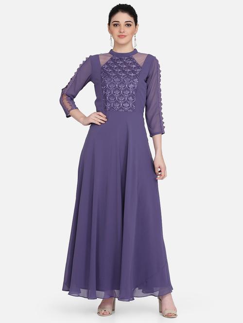mock neck lace panel gown - 16958261 - Standard Image - 1
