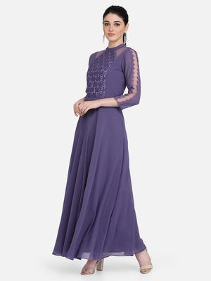 mock neck lace panel gown - 16958261 - Standard Image - 2