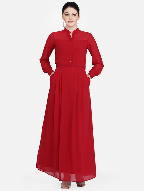 mandarin neck maxi dress - 16958266 - Standard Image - 1