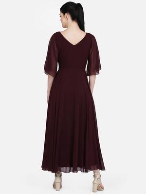 v-neck solid maxi dress - 16958270 - Standard Image - 3