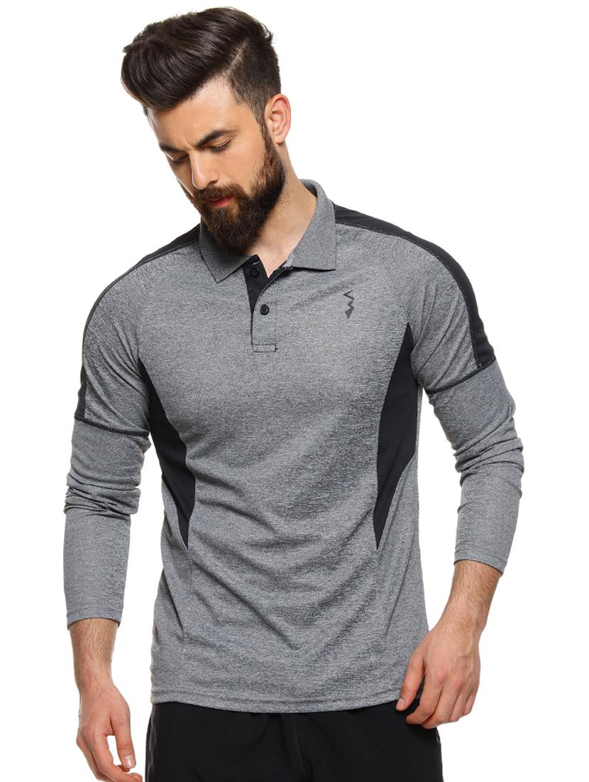 grey color block polo t-shirt - 16958320 - Zoom Image - 1
