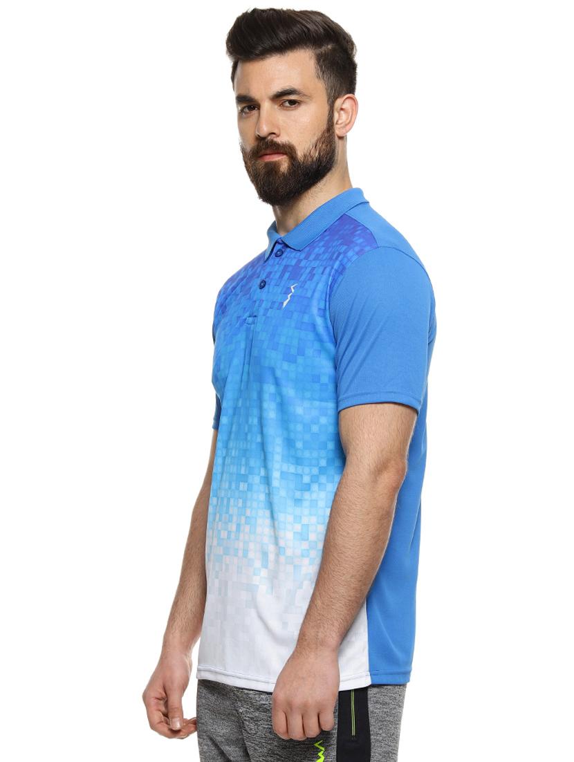 blue geometric print polo t-shirt - 16958330 - Zoom Image - 2