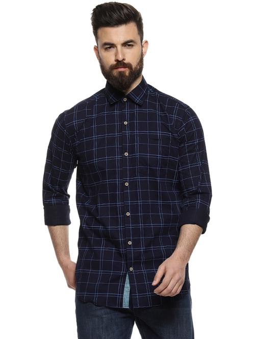 navy blue checkered casual shirt - 16958339 - Standard Image - 1