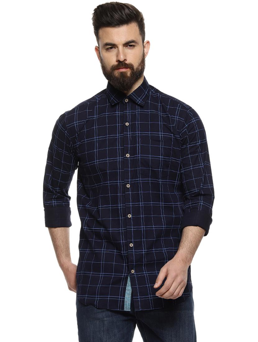 navy blue checkered casual shirt - 16958339 - Zoom Image - 1