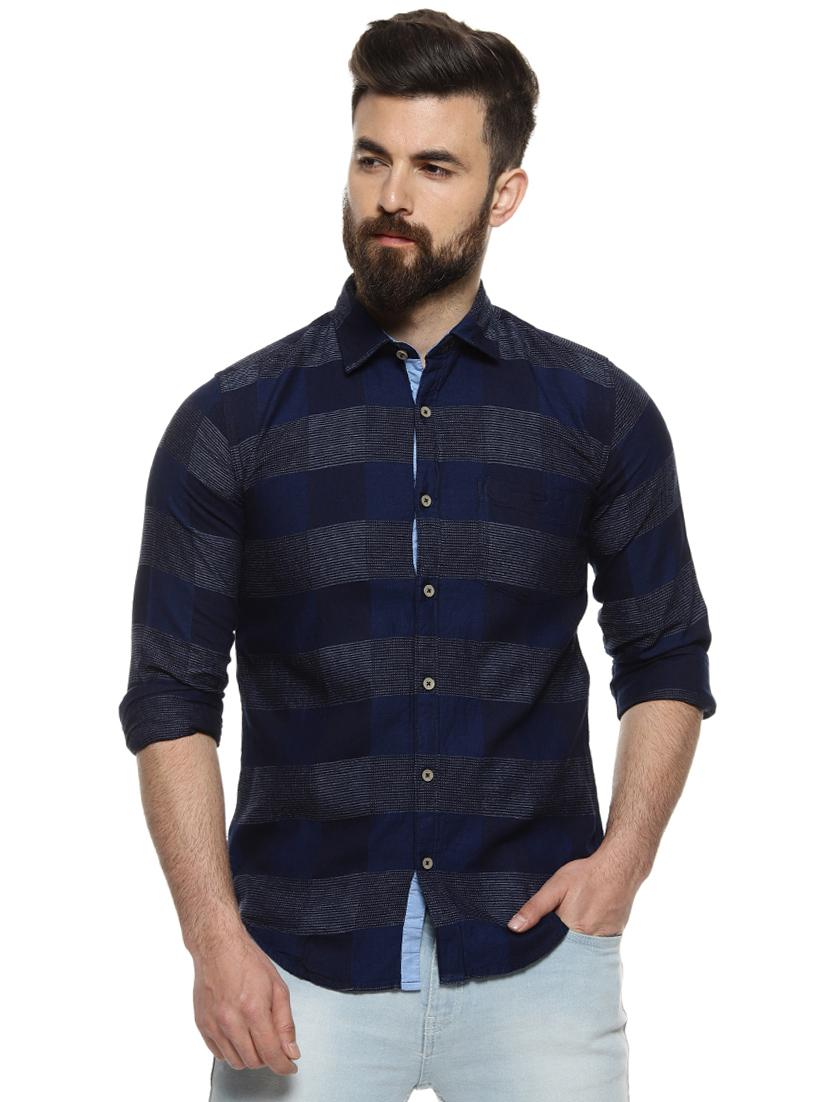 navy blue checkered casual shirt - 16958343 - Zoom Image - 1