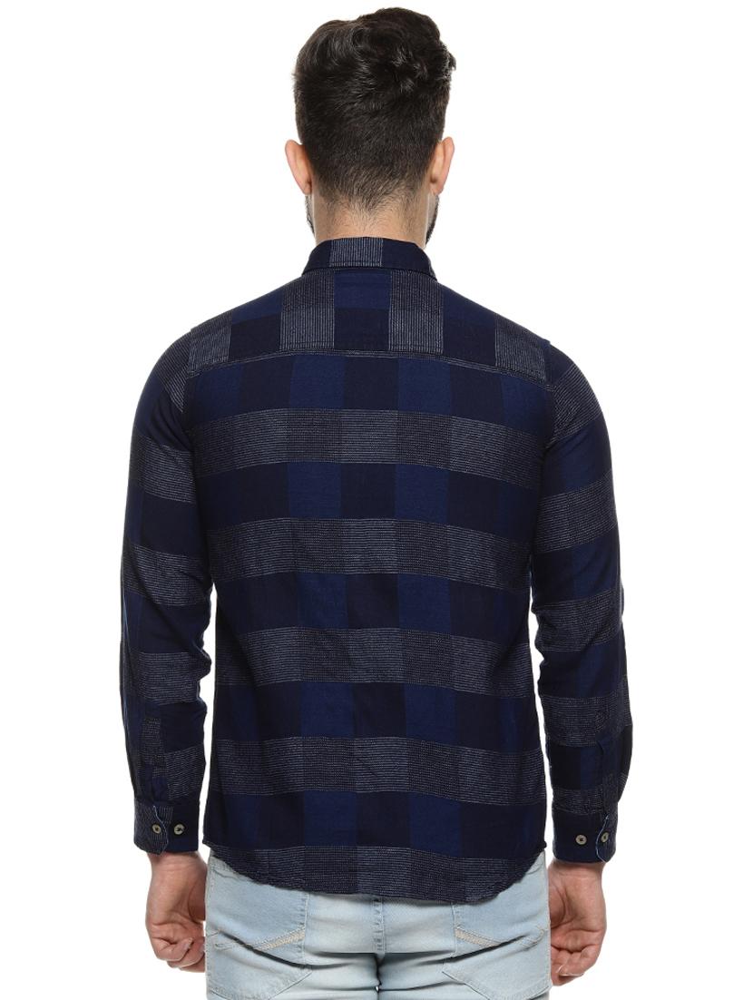 navy blue checkered casual shirt - 16958343 - Zoom Image - 3