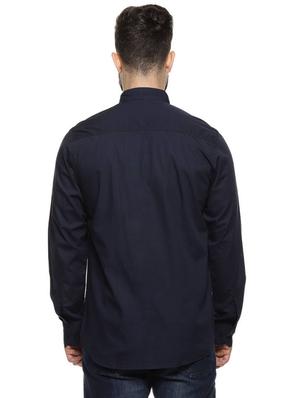 navy blue color block casual shirt - 16958344 - Standard Image - 3
