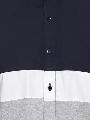 navy blue color block casual shirt - 16958344 - Standard Image - 5