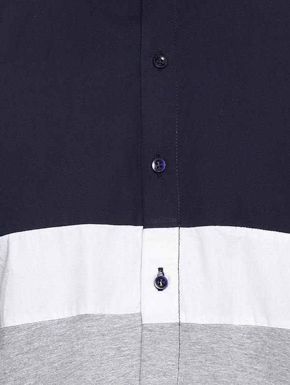navy blue color block casual shirt - 16958344 - Zoom Image - 5