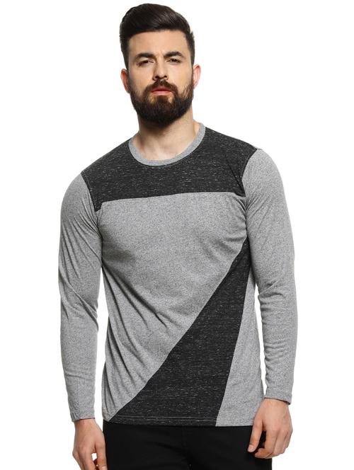 grey color block cut & sew t-shirt - 16958452 - Very Small Image - 1