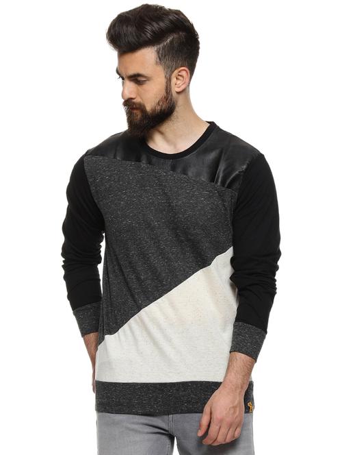 grey color block cut & sew t-shirt - 16958453 - Very Small Image - 1