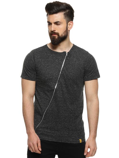 grey solid t-shirt with zip detailing - 16958464 - Standard Image - 1