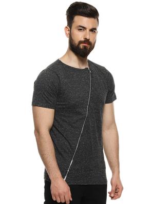 grey solid t-shirt with zip detailing - 16958464 - Standard Image - 2