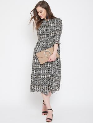 mandarin neck printed a-line dress - 16958489 - Standard Image - 2