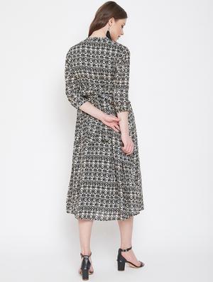 mandarin neck printed a-line dress - 16958489 - Standard Image - 3