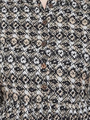 mandarin neck printed a-line dress - 16958489 - Standard Image - 4