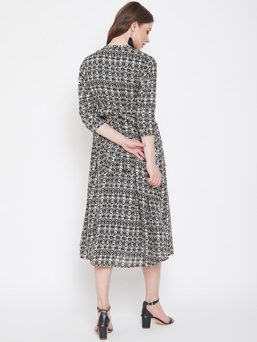 mandarin neck printed a-line dress - 16958489 - Zoom Image - 3