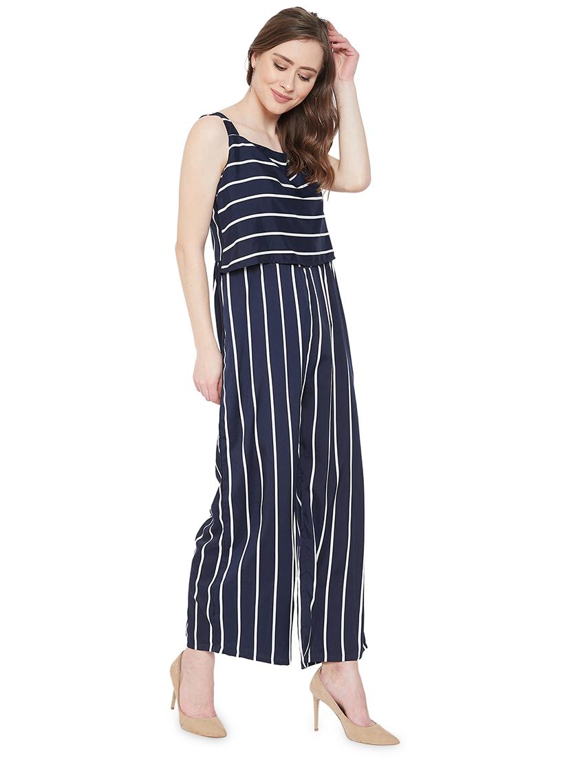 square neck striped full leg jumpsuit - 16958492 - Zoom Image - 2