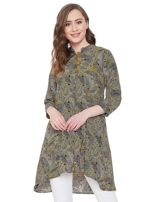 mandarin neck printed high low tunic - 16958503 - Standard Image - 1