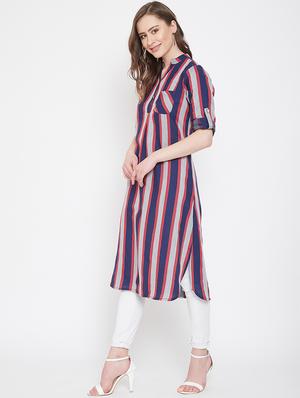mandarin neck striped kurta - 16958507 - Standard Image - 2