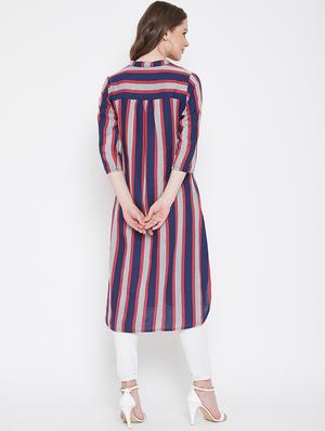 mandarin neck striped kurta - 16958507 - Standard Image - 3