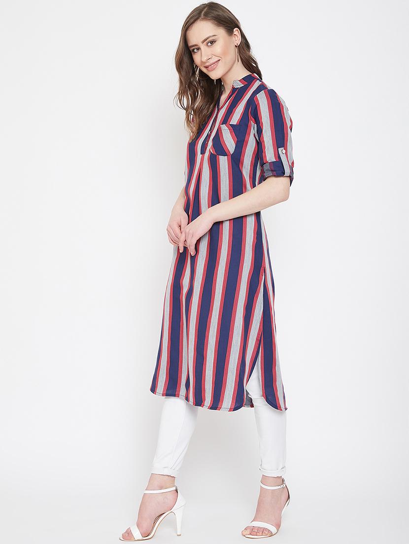 mandarin neck striped kurta - 16958507 - Zoom Image - 2