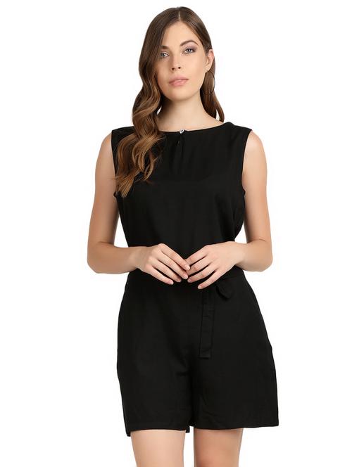 tie front solid romper - 16958797 - Standard Image - 1